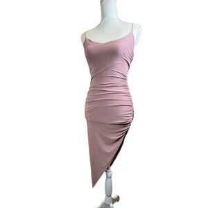 21 Saints Asymmetrical Form Fitting Ruched Dress Dusty Rose Pink XS